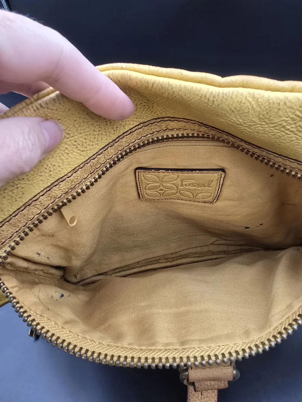 Fossil Mustard Yellow Leather Crossbody Bag with Front Flap